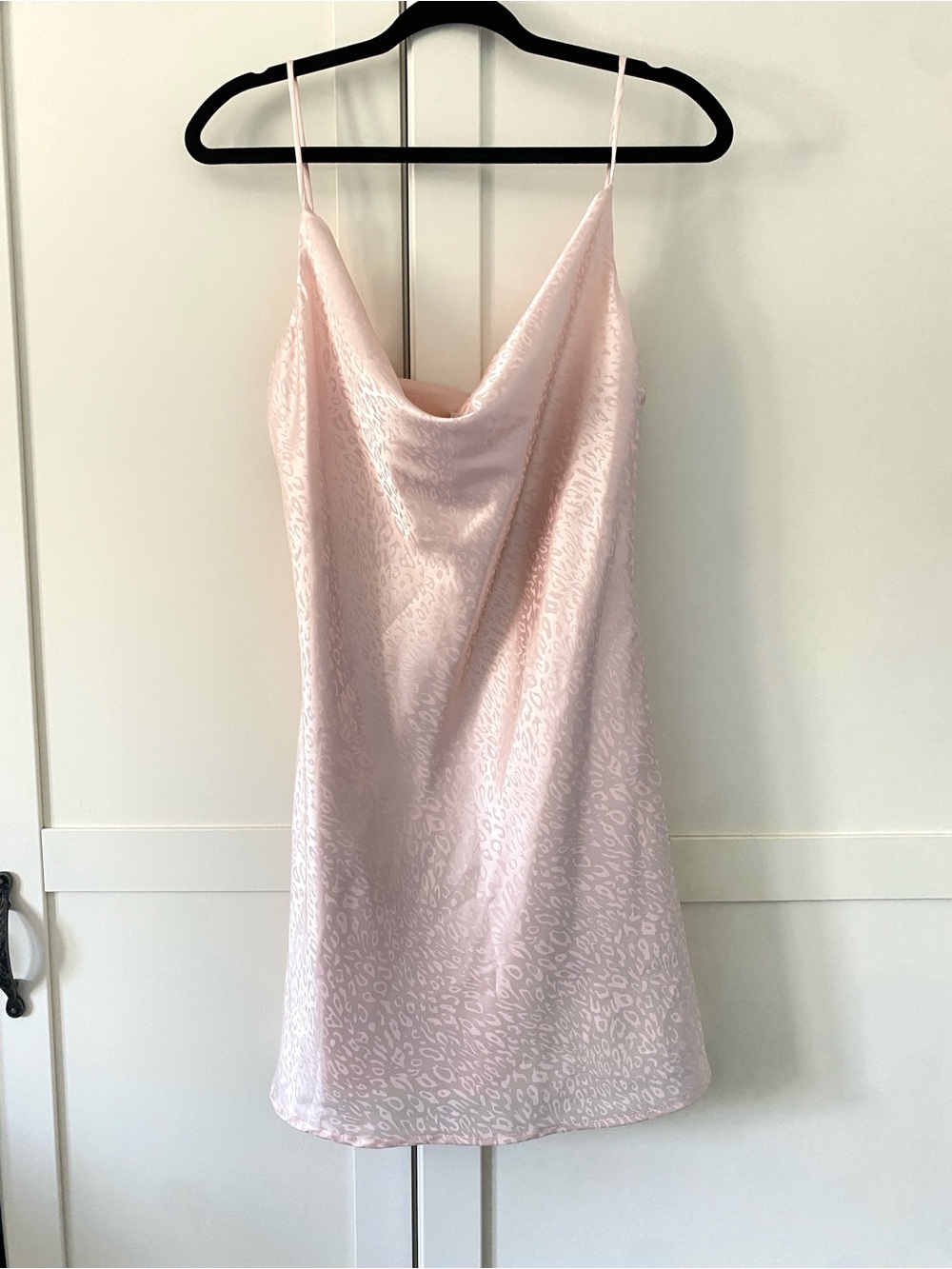 NWT Hey Babe Pale Pink Satin Slip Mini Dress Leopard Print Date Night Size M